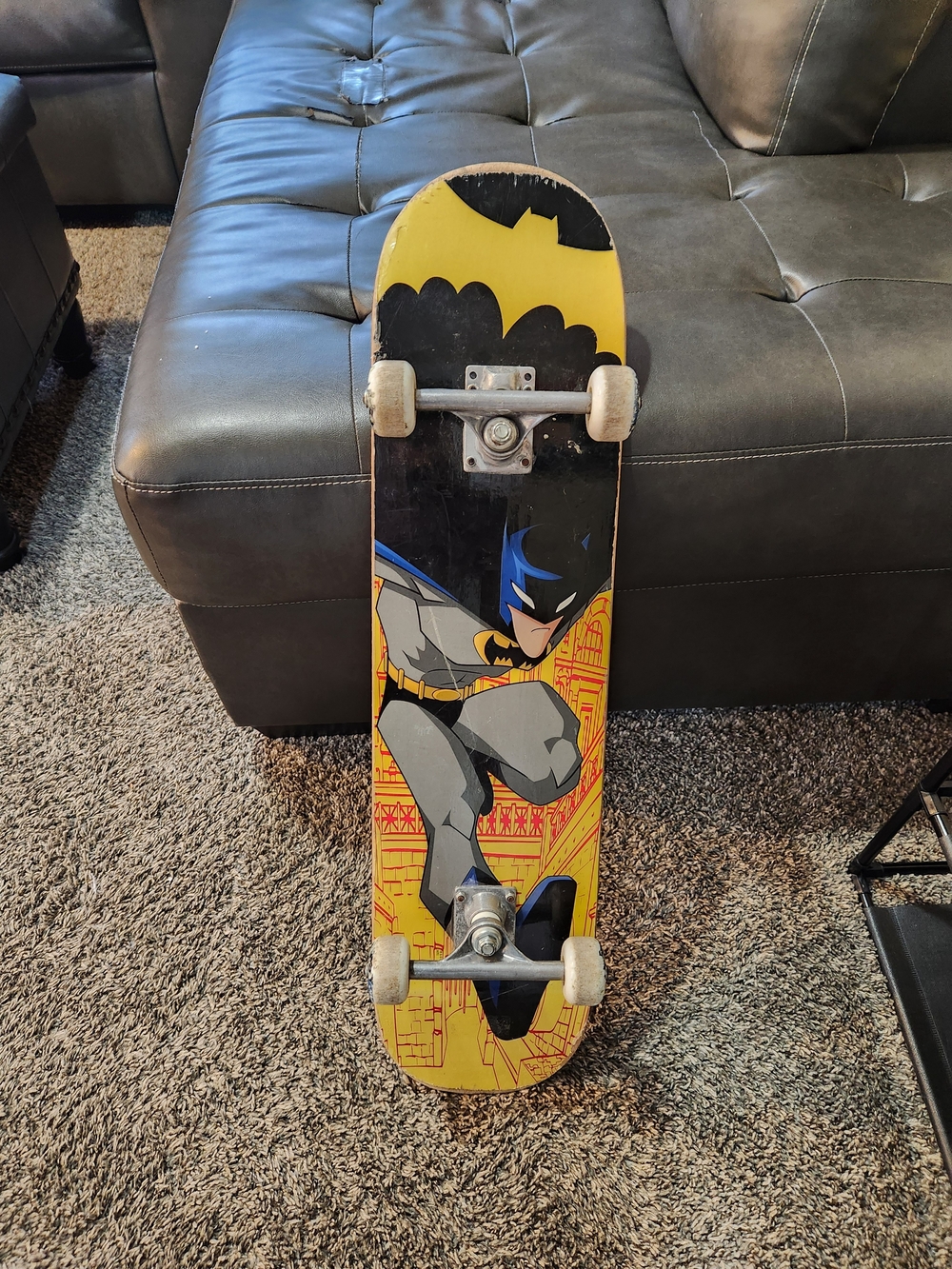 Vintage DC Yellow and Black Batman Graphic Skateboard